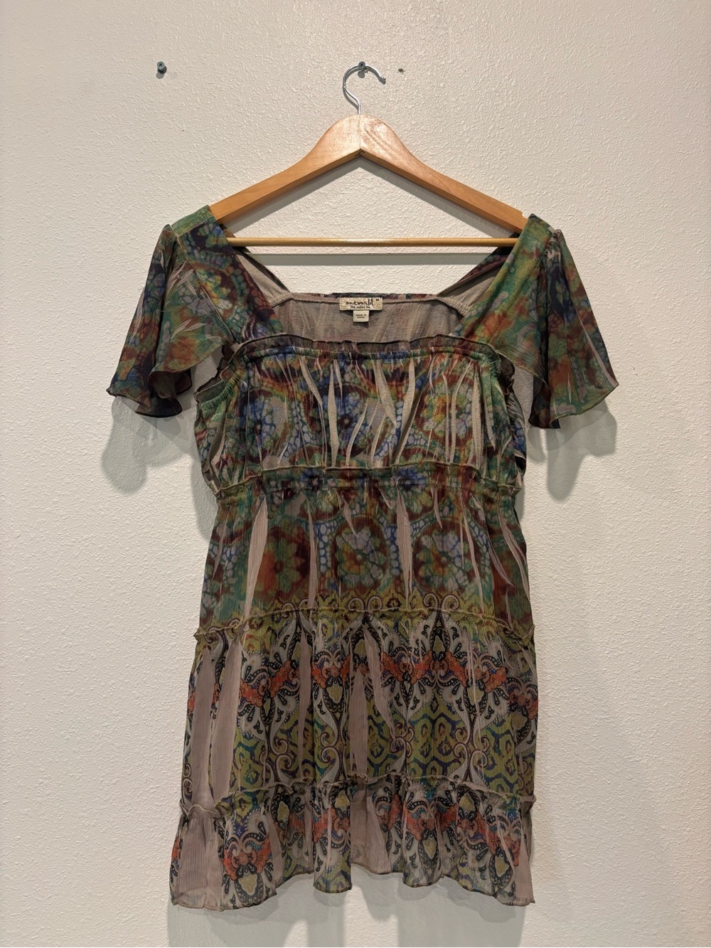 Boho Printed Short Sleeve Tunic Dress in Multicolor